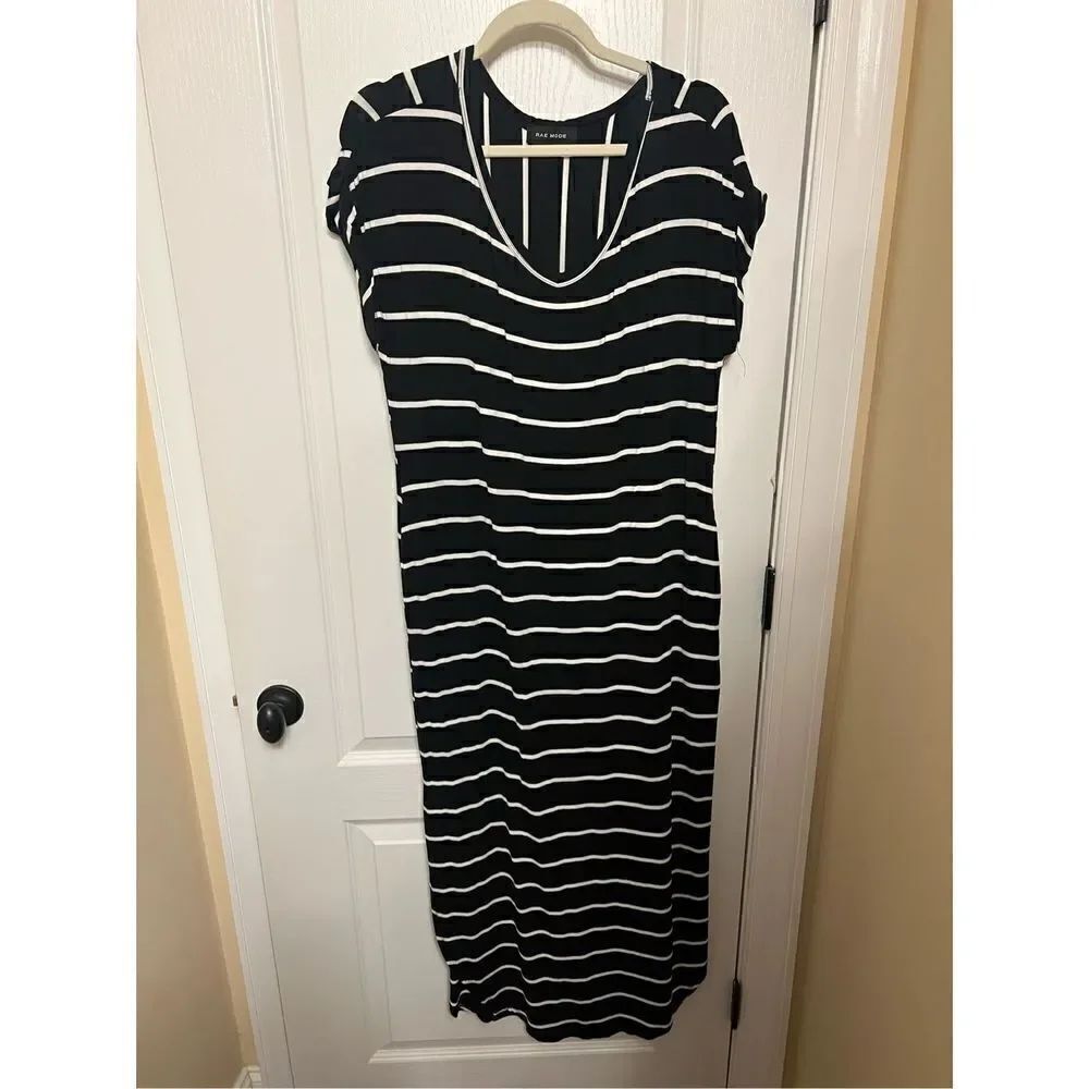 New Rae Mode maxi dress black and white stripes side slits